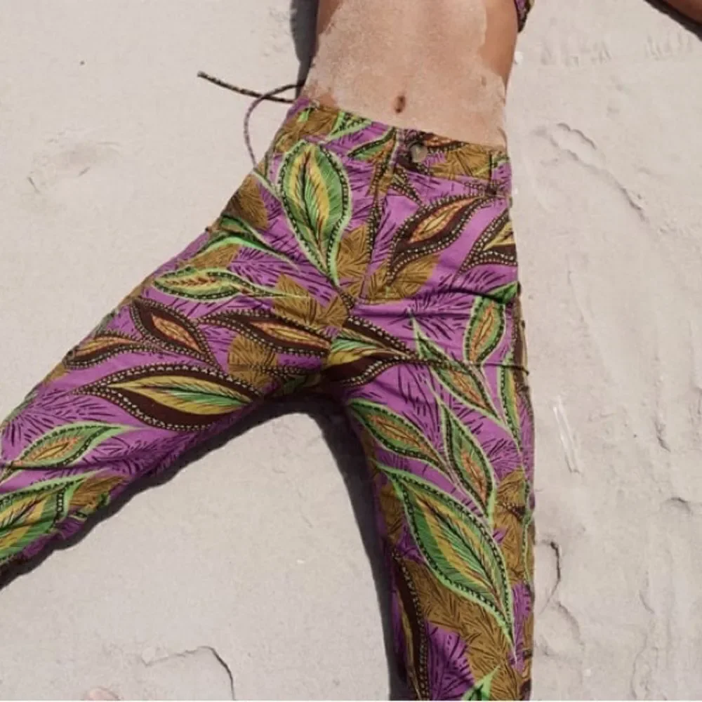 ZARA PRINTED LINEN BLEND TROUSERS